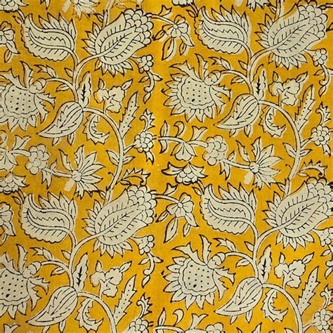 Pure Cotton Bagru Yellow With Flower Jaal Hand Block Print Fabric ...
