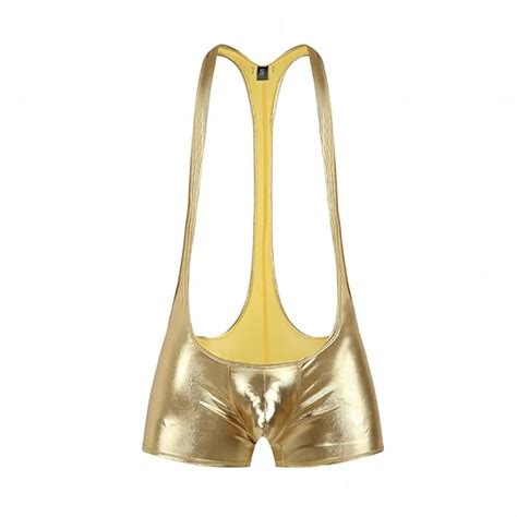 Buy Men's Suspender Mankini Bodysuit Singlet Leotard Racerback Metallic ...