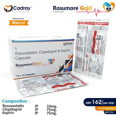 Aspirin 75mg + Rosuvastatin 10mg + Clopidogrel 75mg Rosumore Gold Capsule