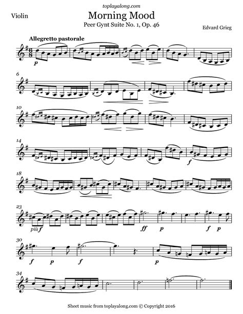 Grieg - Morning Mood from Peer Gynt | Violin sheet music, Sheet music ...