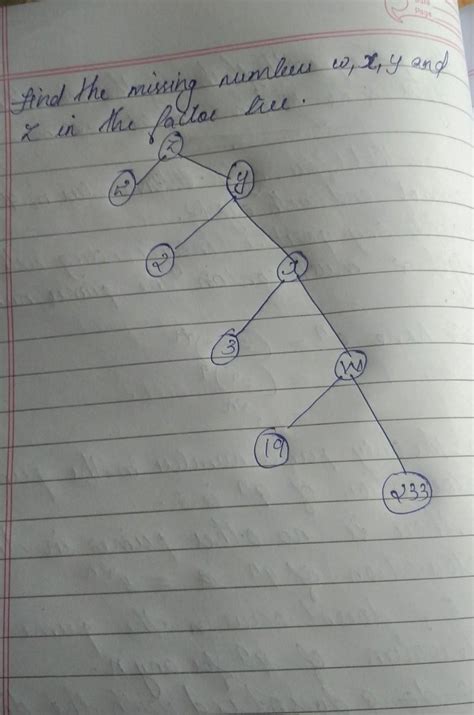 find the missing numbers ,w,x,y,z in the following factor tree ...