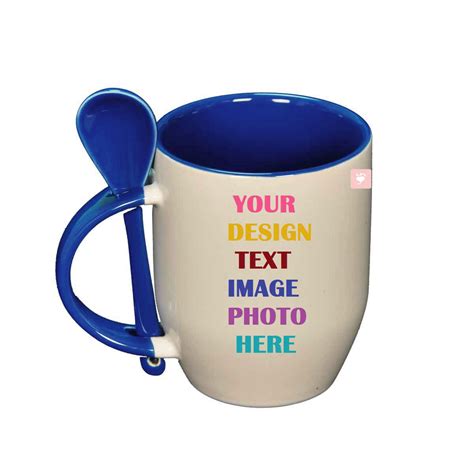 Online Personalized Blue Mug with Spoon Delivery | GoGift