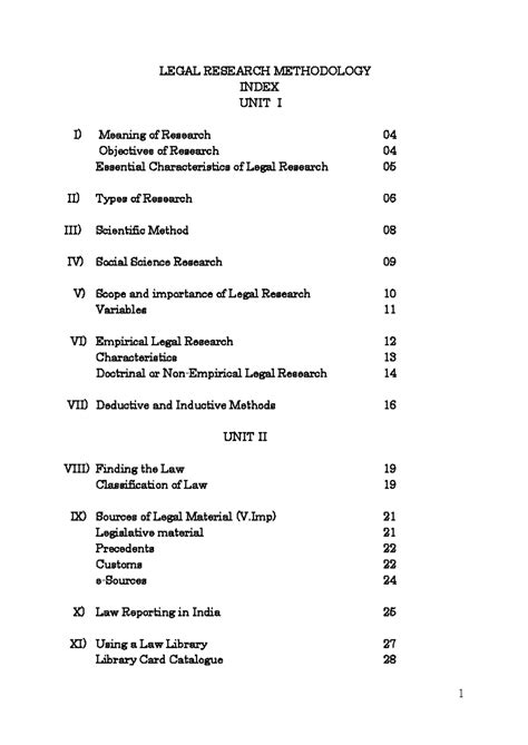 Legal Research Methodology - LEGAL RESEARCH METHODOLOGY INDEX UNIT III ...