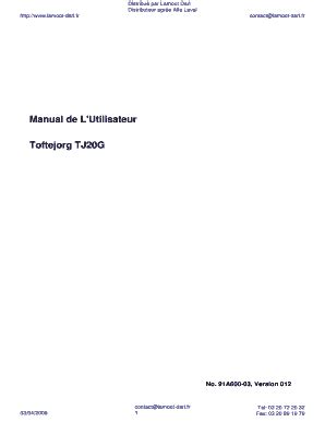Fillable Online lamoot-dari Manual de L'Utilisateur Toftejorg TJ20G ...