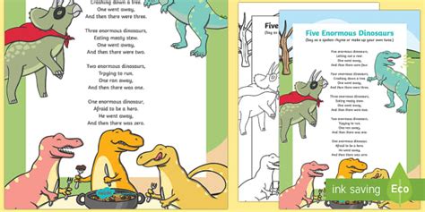 Five Enormous Dinosaurs Counting Song Sheet (teacher made)