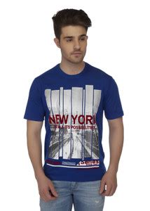River Inc Printed Men Round Neck Blue T-Shirt - Buy Blue River Inc ...