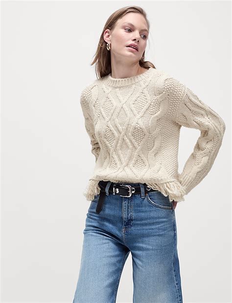 Buy Crew Neck Cable Knit Fringe Jumper at Marks & Spencer