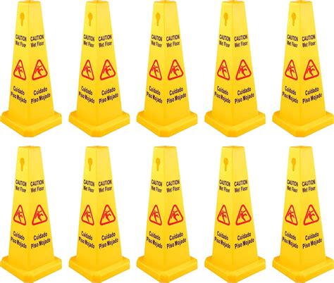 VEVOR 10 Pack Floor Safety Cone, 67 cm Yellow Caution Wet Floor Sign, 4 ...