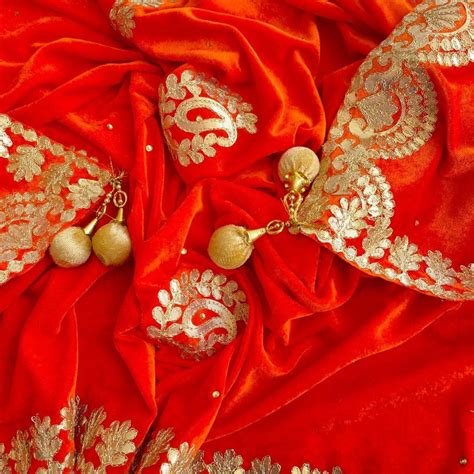 Orange Ethnic Gota Patti Motifs Embroidered Velvet Dupatta – anokherang