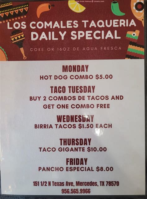 Menu at Los Comales restaurant, Mercedes