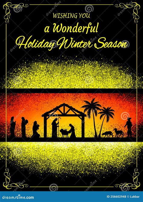 Merry Christmas Nativity Scene Greeting Card Background. Stock ...