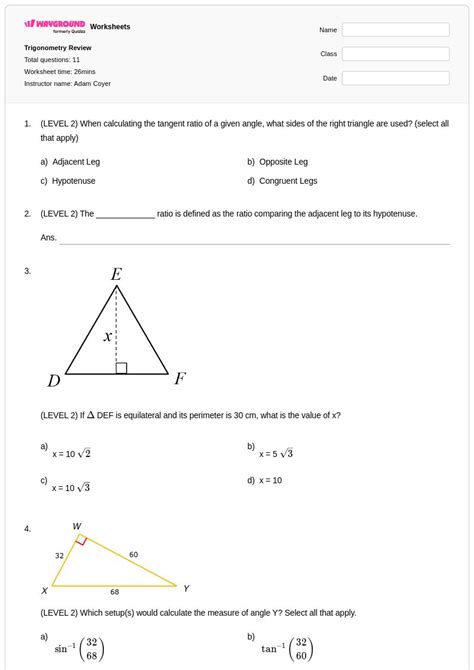 50+ Trigonometry worksheets for Class 10 on Wayground | Free & Printable