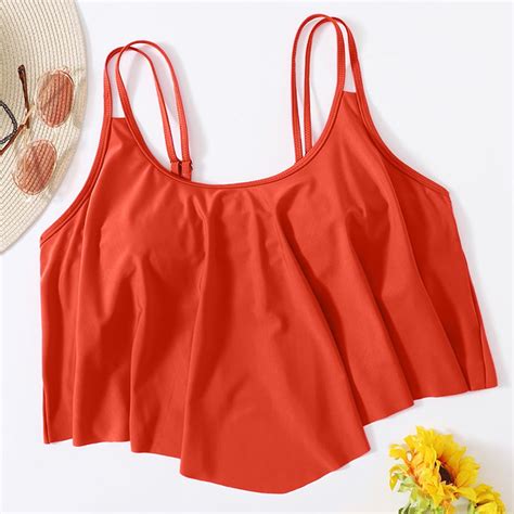 TIANZEN Women's Bikini Tops Full Coverage Tankini Top Double Layer Swim ...