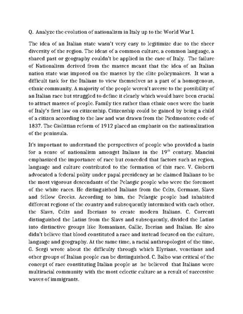 Italian nationalism - Hjgghggg - Q. Analyze the evolution of ...
