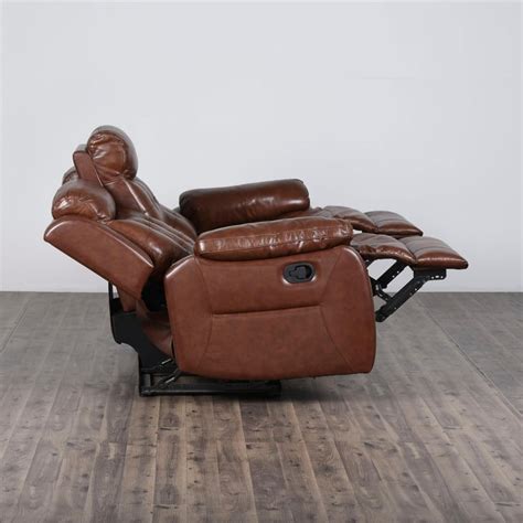 Buy Berlin Tan Half Leather Three-Seater Manual Recliner - 192cm from ...