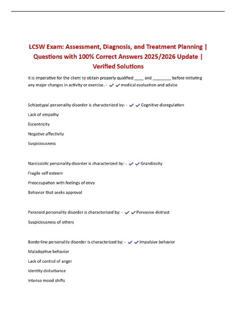 LCSW Exam: Assessment, Diagnosis, and Treatment Planning | Questions with 100% Correct Answers ...