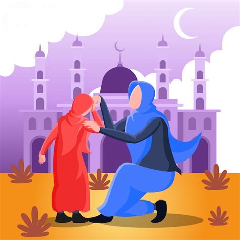 Flat illustration representing a muslim mother shaking hands with her ...