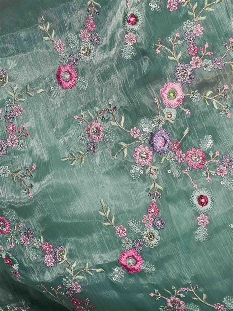 Green Organza Embroidered Saree With Unstitched Blouse