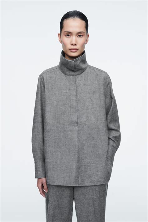 Relaxed Funnel-neck Wool-flannel Shirt | COS UAE