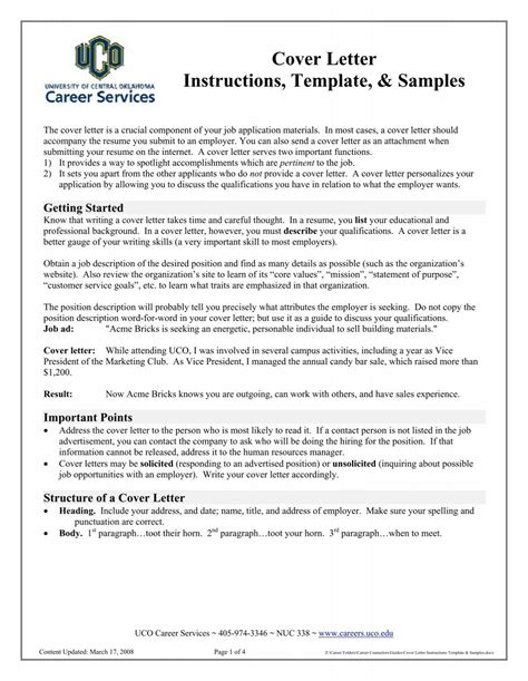 Cover Letter Instructions, Templates, & Samples - UCO Career ...