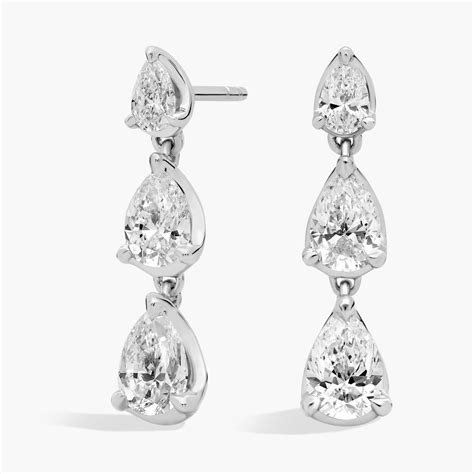 Trio Graduating Pear Diamond Drop Earrings in 14k White Gold (2 ct. tw.)