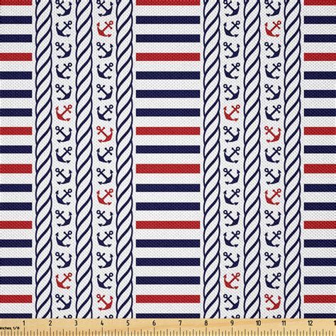 Ambesonne Nautical Fabric by The Yard, Marine Pattern with Stripes ...