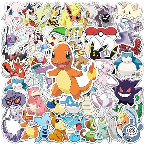 BSDK Gaming Anime Stickers Set - 50 Pokemon Vinyl Stickers for Laptop ...