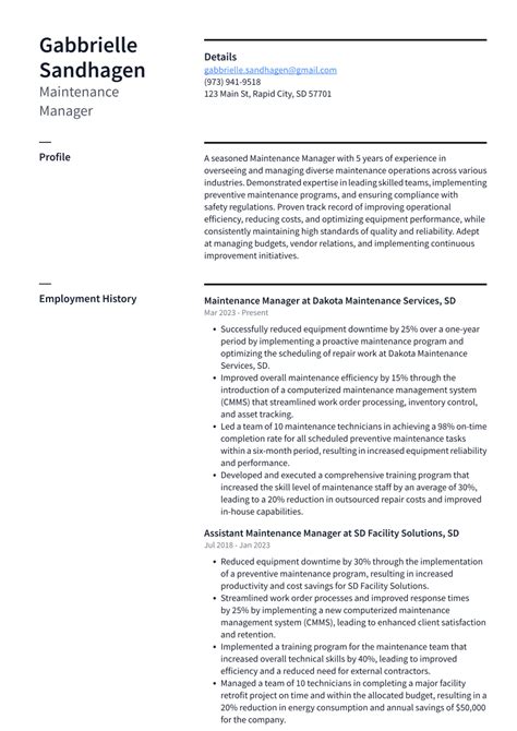 Maintenance Resume Example 的图像结果