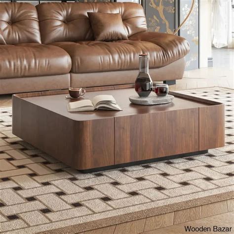 Collier Walnut Square Coffee Table with Storage Drawers for Living Roo ...