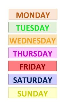 Image result for Week Names in English