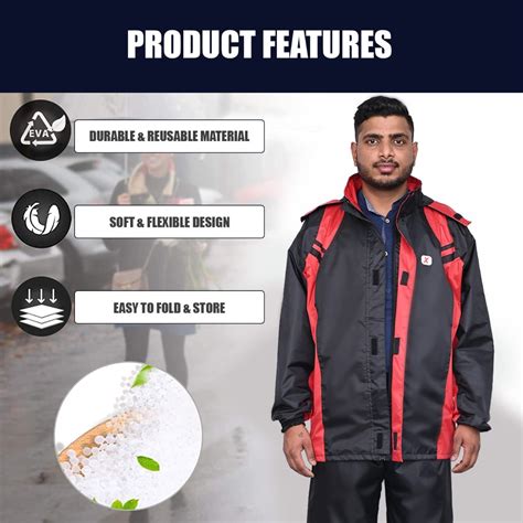 Hacer Upgraded Raincoat Set | Black & Red, Xxl