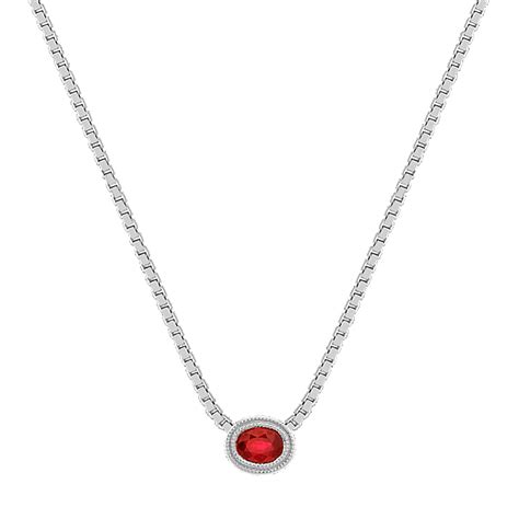Oval Ruby Necklace in 14k White Gold (18'') | Shane Co.