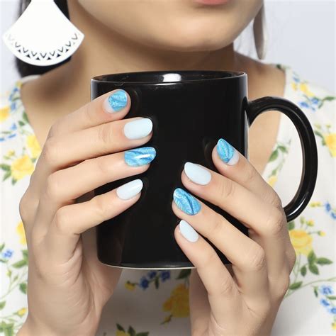 Pastel Blue French Manicure Reusable Artificial Nails Set | Sugatra