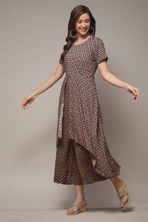 Indigo Rayon Straight Printed Jumpsuit Dress