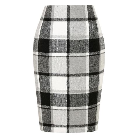 FrzhBrz Womens Wool Plaid Pencil Skirt Fall Winter High Waisted Slit ...