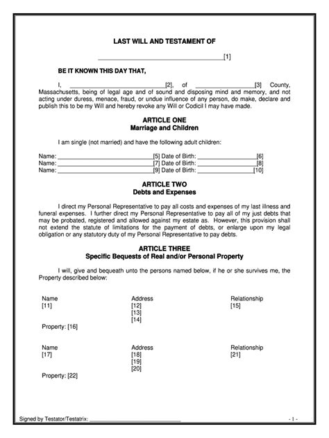 2008-2026 Form MA Last Will and Testament - Blank Fillable Template ...
