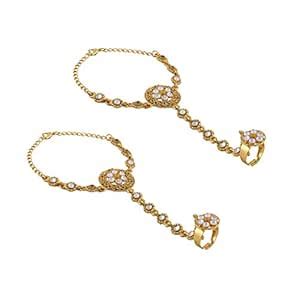 Buy sanjog Stunning Kundan Moti Ring Bracelet Hathphool Hand Harness ...