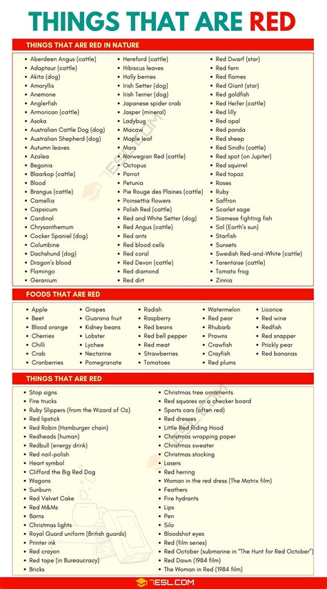 List of Things that Are Red • 7ESL