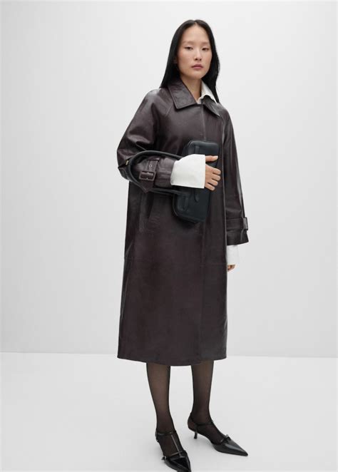 100% oversized leather coat - Women | MANGO USA