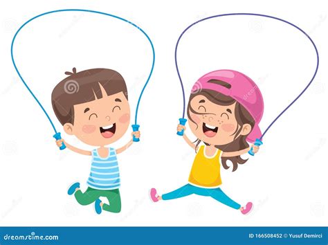 Little Happy Kids Skipping Rope Stock Vector - Illustration of jumping ...