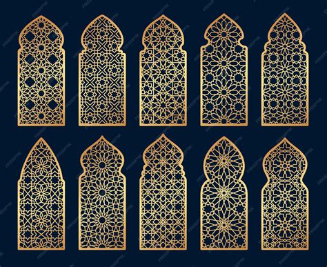 Premium Vector | Arabian mosque window and gate patterns golden arch ...