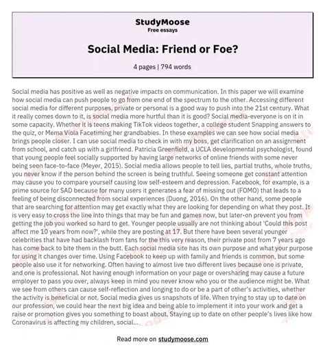 Social Media: Friend or Foe? Free Essay Example