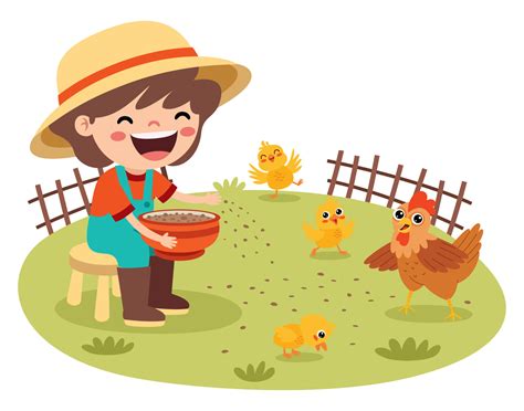 Cartoon Kid Feeding Chicken And Chicks 16260923 Vector Art at Vecteezy
