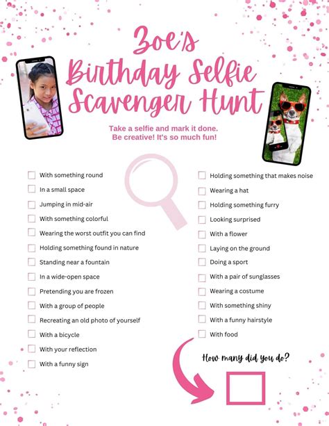 Selfie Scavenger Hunt Birthday Party Game, Low Cost Birthday Party Idea ...