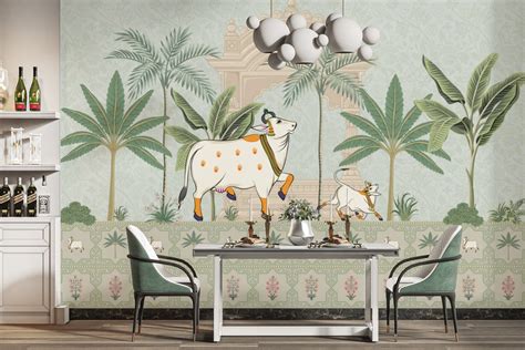 Morning Grace Pichwai Wallpaper – Elegant Indian Art