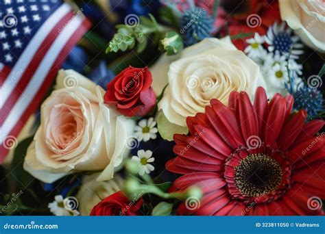 Patriotic Bouquet with Red, White, Blue Flowers with US Flag Stock ...