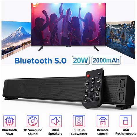 Buy Surround Sound Bar 2 Speaker System Wireless Bluetooth Subwoofer TV ...