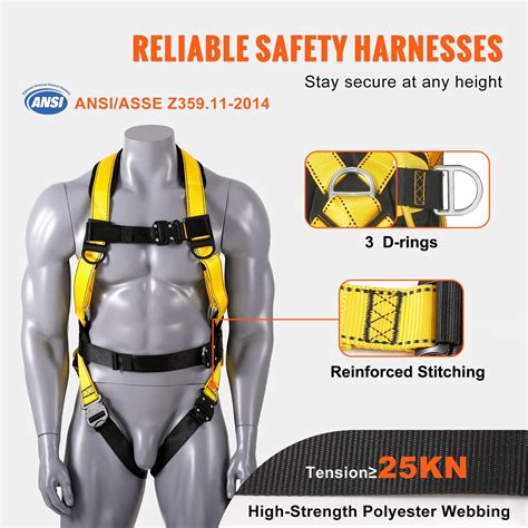 VEVOR Safety Harness, Full Body Harness, Safety Harness Fall Protection with Added Padding, and ...