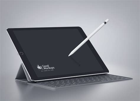 Free Black Apple iPad Pro Mockup PSD with Smart Keyboard - Good Mockups
