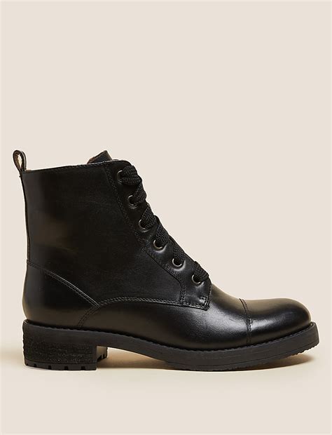 Buy Leather Lace Up Block Heel Ankle Boots at Marks & Spencer